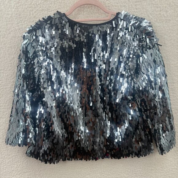 H&M SILVER GREY MIRRORED Square Sequins CABARET  GLITZY Evening Jacket Cardigan - Picture 3 of 10